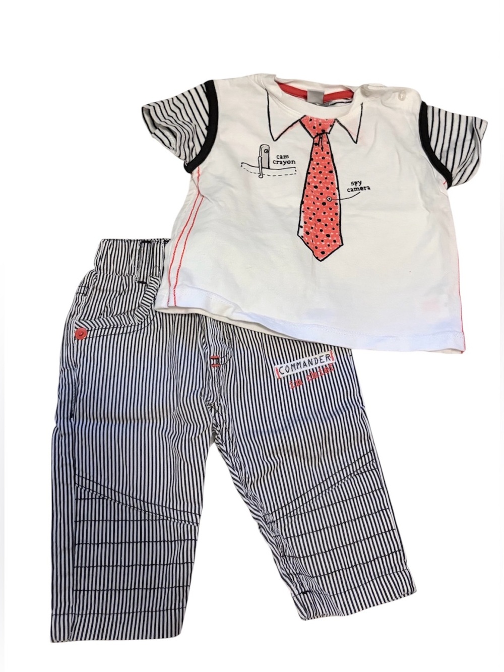 Petit Lem Baby Boys' 2-Piece Striped Secret Agent Outfit Set size 3 months
